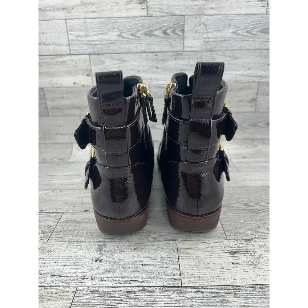 Fitflop Supercomff Comfort Ankle Boots Size US 7.5‎ Gold Buckle Brown Patent
